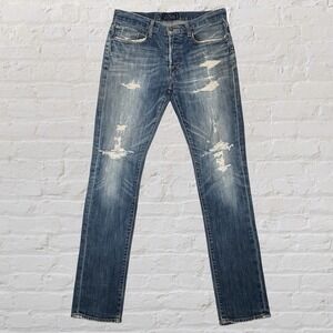 Lucky Brand 1 Authentic Skinny Jeans 30x32 Distressed Rip Button Fly Grunge Y2K